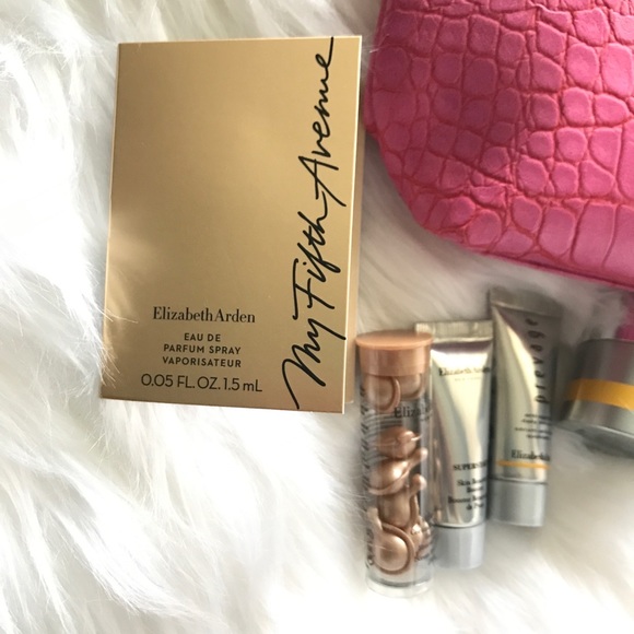 Elizabeth Arden NEW 8 Pc GWP Pink Faux Crocodile Leather Cosmetic Bag ~ Prevage - Picture 4 of 11